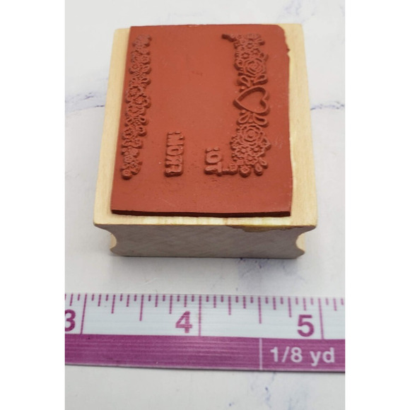 Gift Tag To From With Hearts & Flowers Noteworthy Wood Mounted Rubber Stamp - Picture 7 of 7